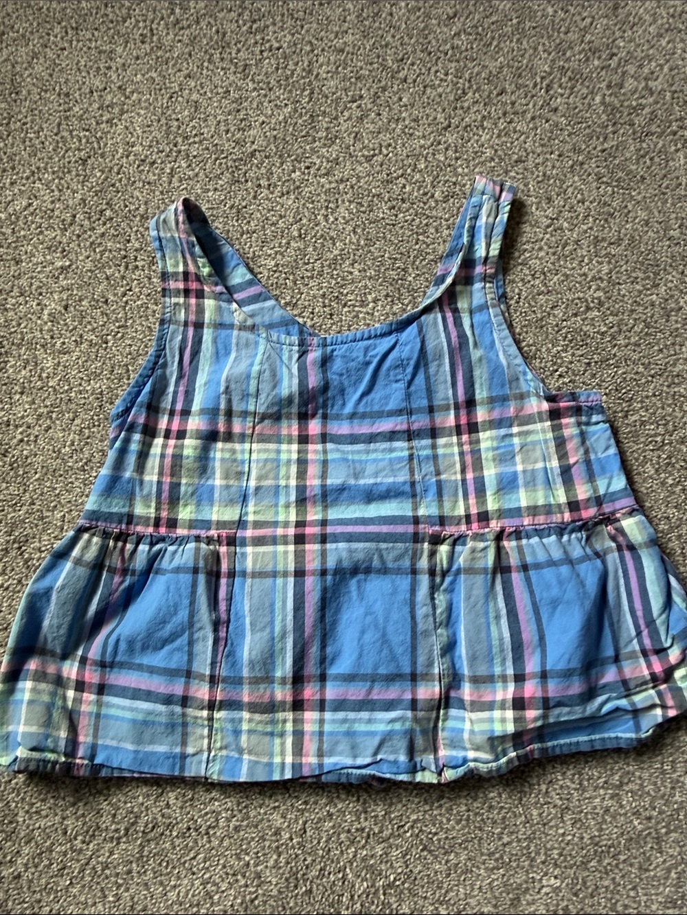 Plaid Blue Girls Sleeveless Peplum Tank Top